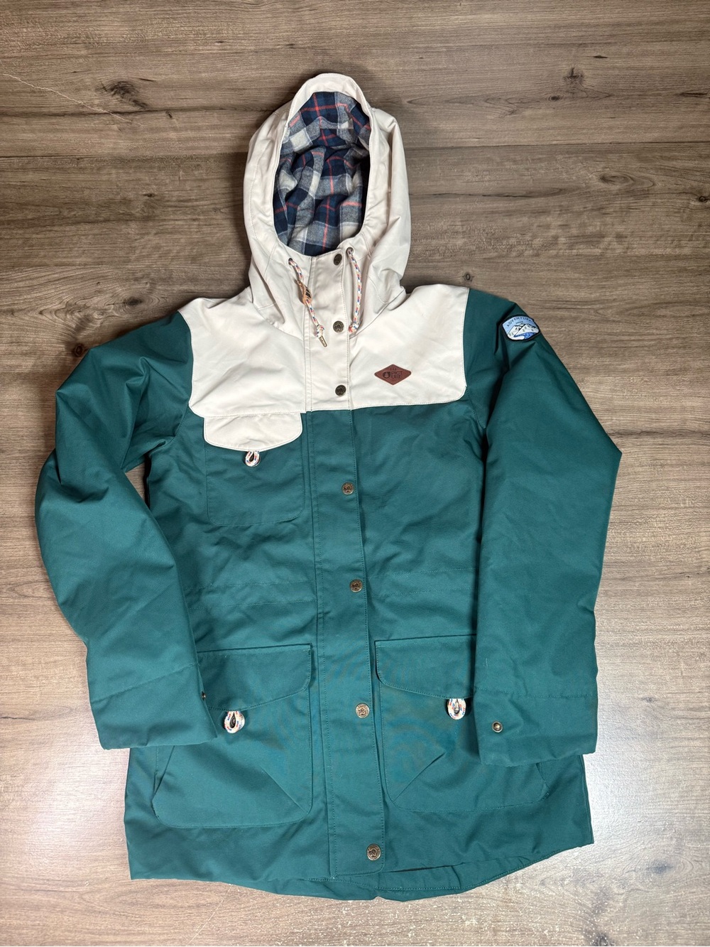 Picture Organic Clothing Womens Small Insulated Parka Jacket Green Plaid Hood